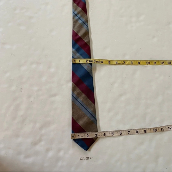 Vintage 70s LANVIN Paris Silk Scarf ACWA Union Label Mens Striped Blue Red Gold - Picture 4 of 10